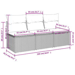 Gartensofa mit Kissen 3-Sitzer Hellgrau Poly Rattan Stilecasa