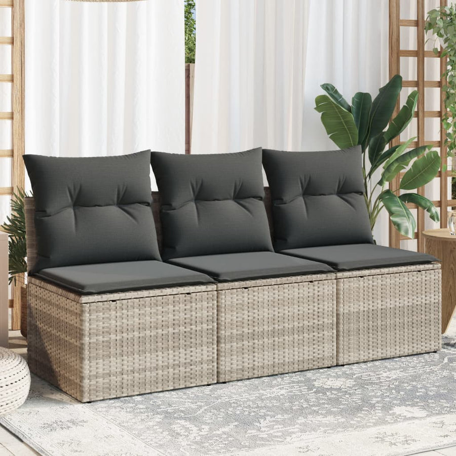 Gartensofa mit Kissen 3-Sitzer Hellgrau Poly Rattan Stilecasa