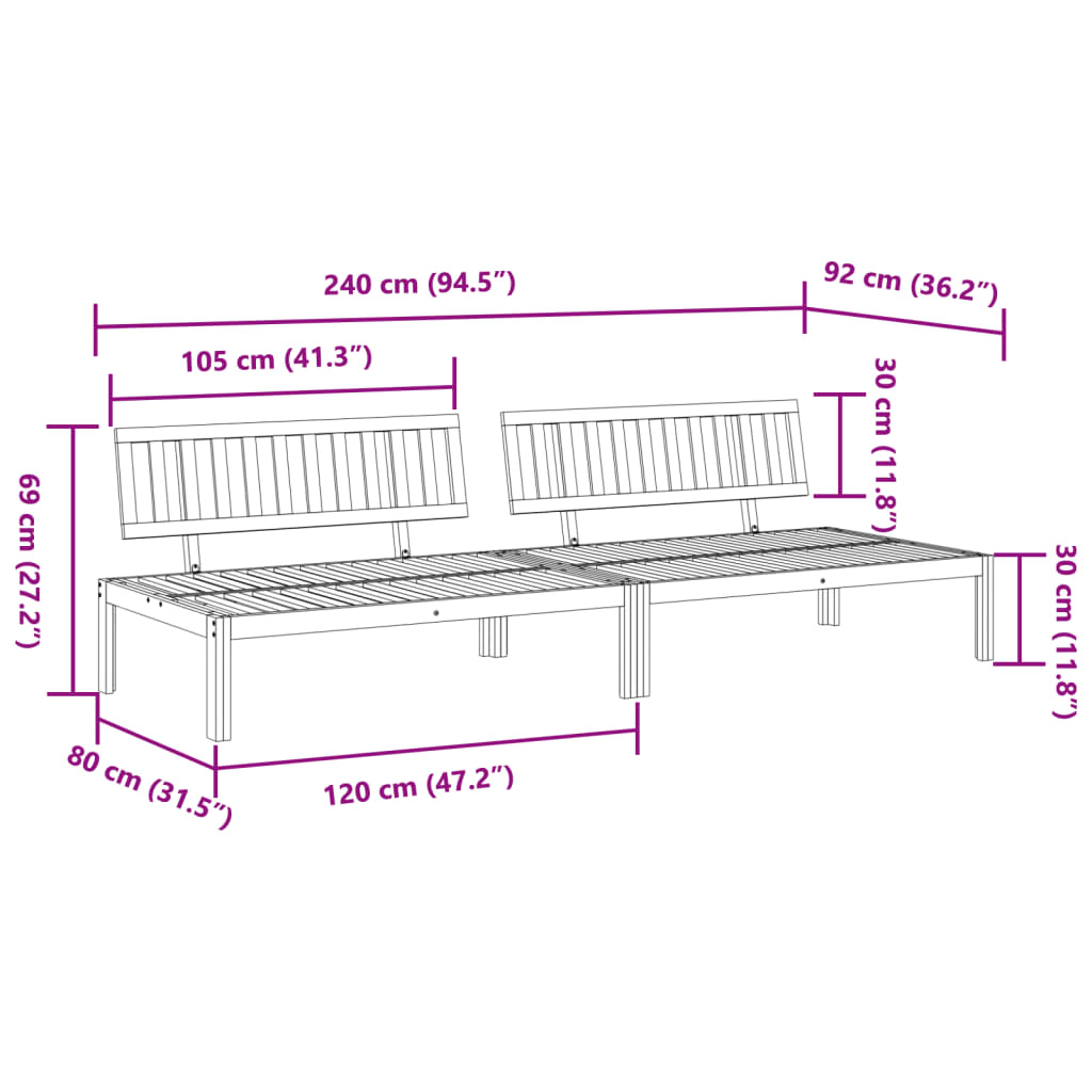 vidaXL Garten-Mittelsofas aus Paletten 2 Stk. Massivholz Akazie