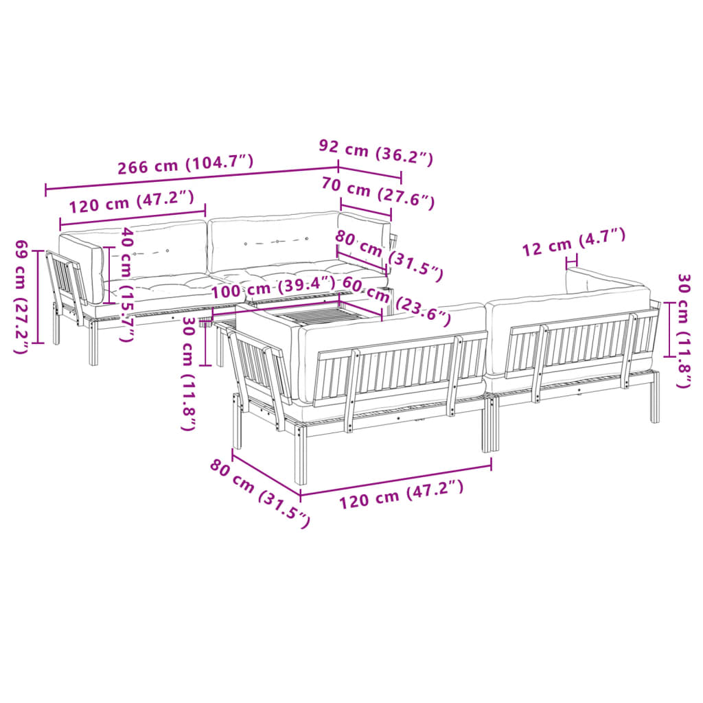 vidaXL 5-tlg. Garten-Sofagarnitur aus Paletten mit Kissen Akazienholz