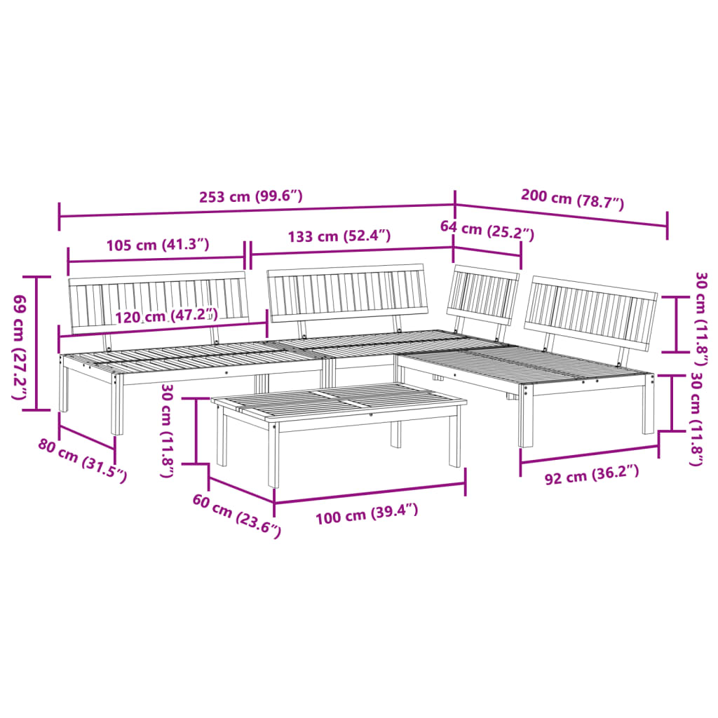 vidaXL 4-tlg. Garten-Sofagarnitur aus Paletten Massivholz Akazie