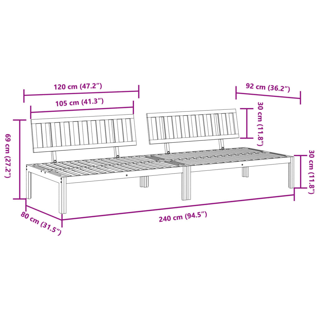 vidaXL Garten-Mittelsofas aus Paletten 2 Stk. Massivholz Akazie