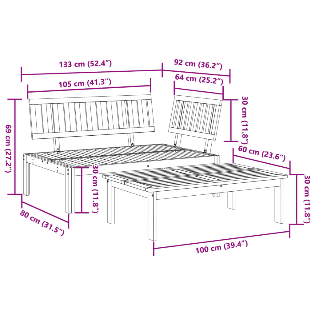 vidaXL 2-tlg. Garten-Sofagarnitur aus Paletten Massivholz Akazie