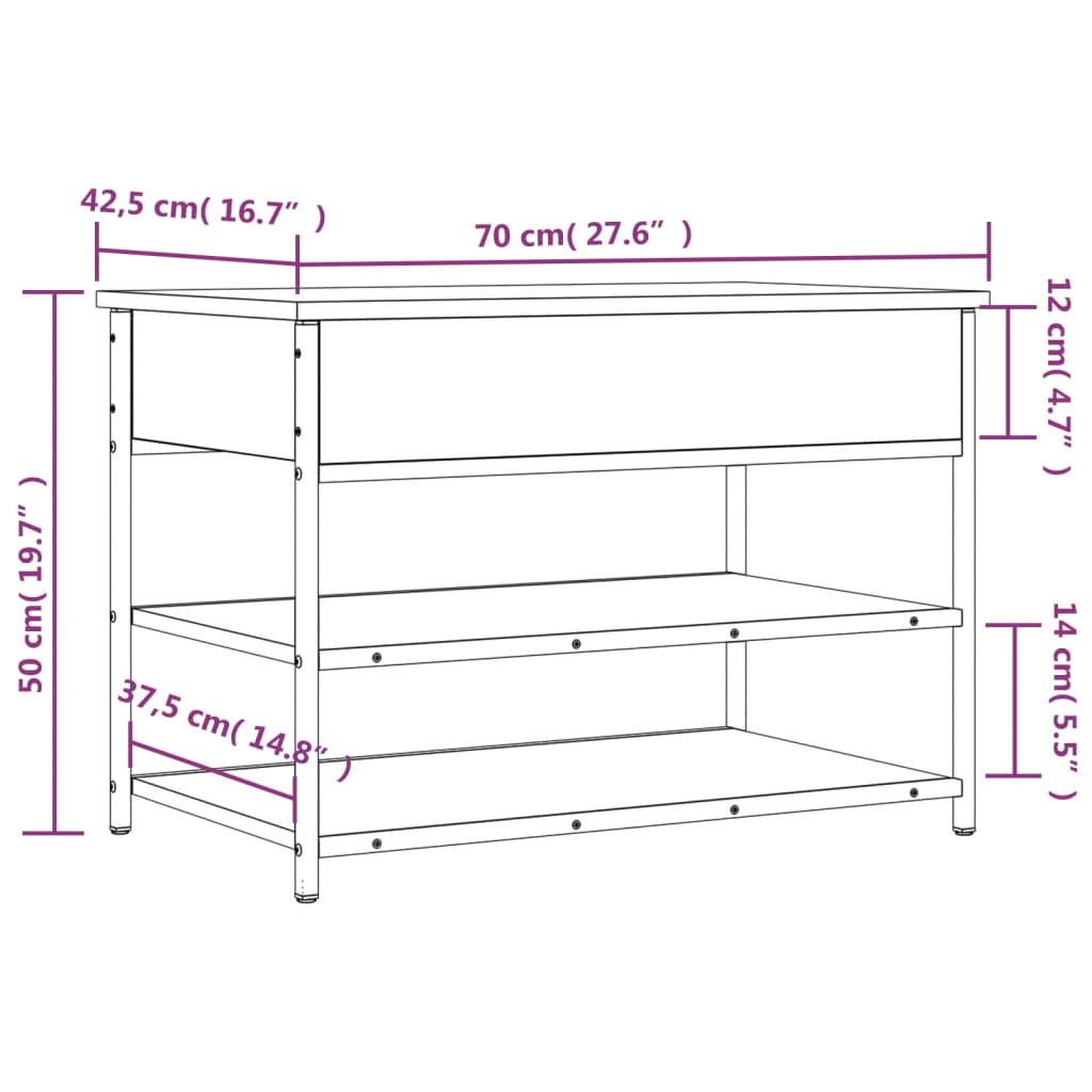 vidaXL Schuhbank Grau Sonoma 70x42,5x50 cm Holzwerkstoff