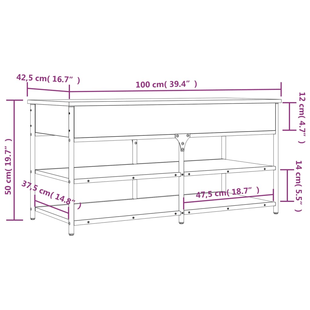 vidaXL Schuhbank Schwarz 100x42,5x50 cm Holzwerkstoff