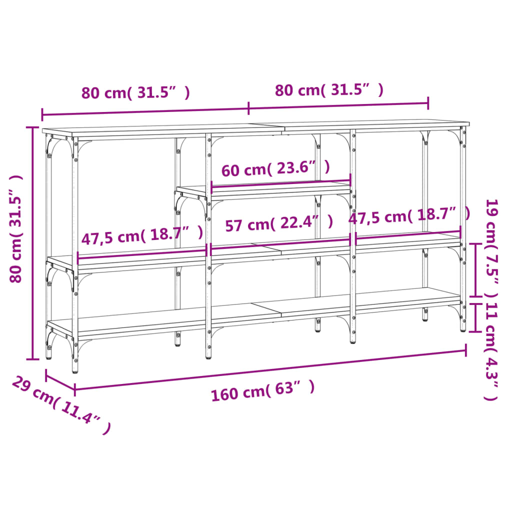 vidaXL Konsolentisch Schwarz 160x29x80 cm Holzwerkstoff