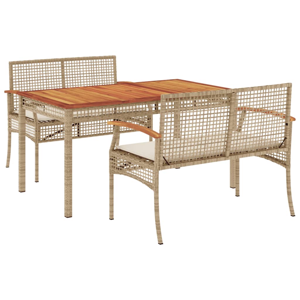 vidaXL 3-tlg. Garten-Essgruppe mit Kissen Beige Poly Rattan