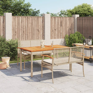 vidaXL 3-tlg. Garten-Essgruppe mit Kissen Beige Poly Rattan