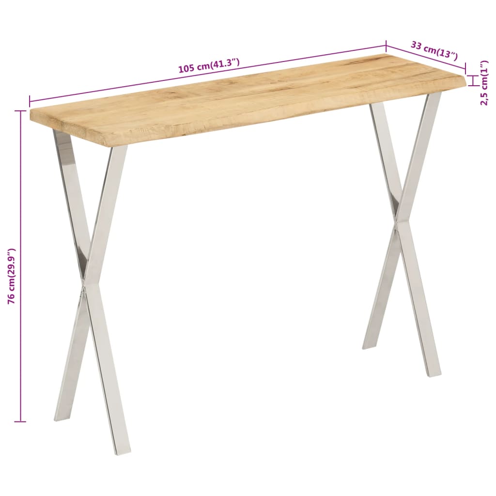 vidaXL Konsolentisch mit Baumkante 105x33x76 cm Massivholz Mango