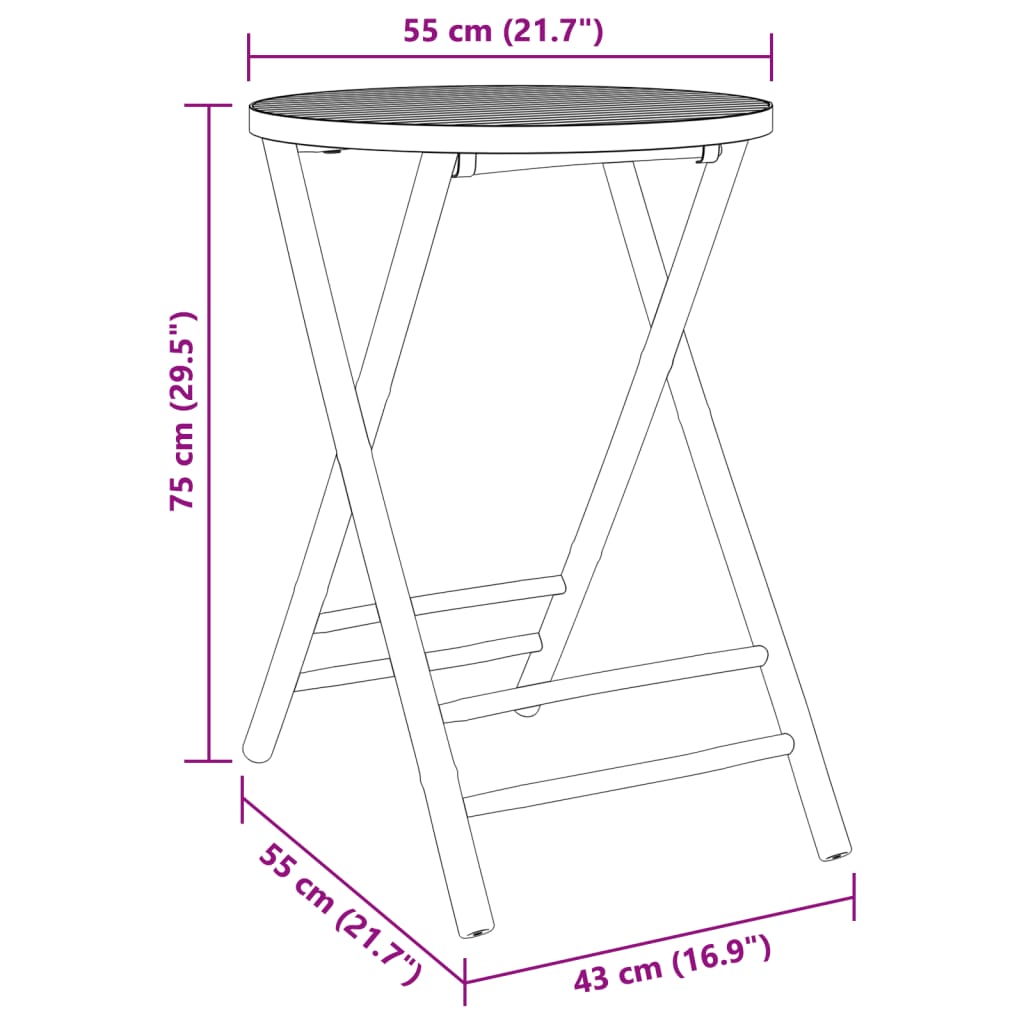 vidaXL 3-tlg. Bistro-Set Klappbar mit Dunkelgrauen Kissen Bambus