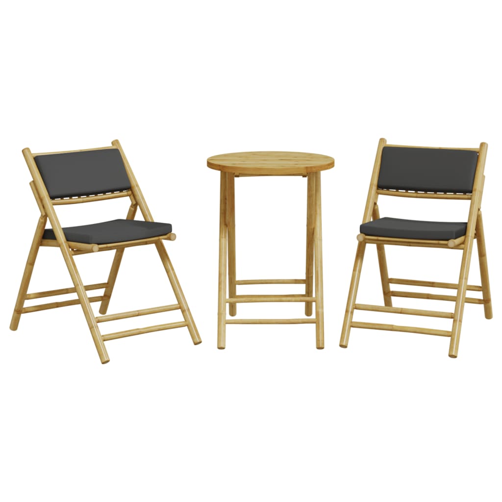 vidaXL 3-tlg. Bistro-Set Klappbar mit Dunkelgrauen Kissen Bambus