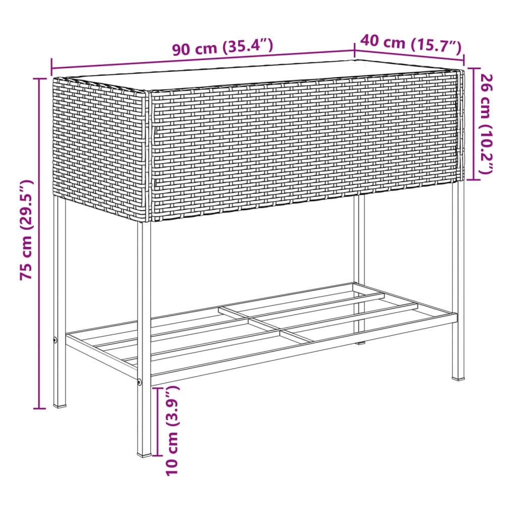 Hochbeete mit Ablage 2 Stk. Schwarz 90x40x75 cm Poly Rattan Stilecasa