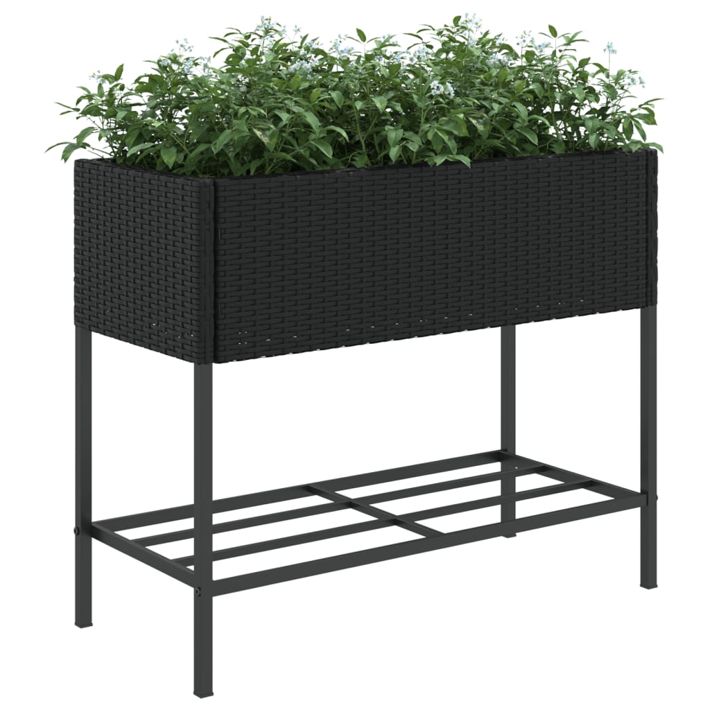 Hochbeete mit Ablage 2 Stk. Schwarz 90x40x75 cm Poly Rattan Stilecasa