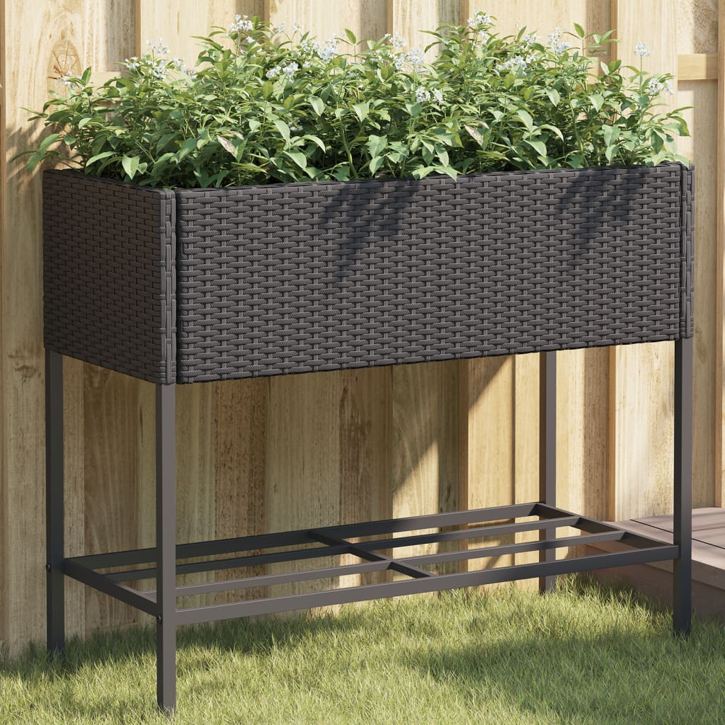 Hochbeete mit Ablage 2 Stk. Schwarz 90x40x75 cm Poly Rattan Stilecasa