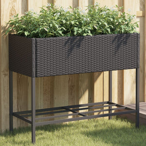 Hochbeete mit Ablage 2 Stk. Schwarz 90x40x75 cm Poly Rattan Stilecasa