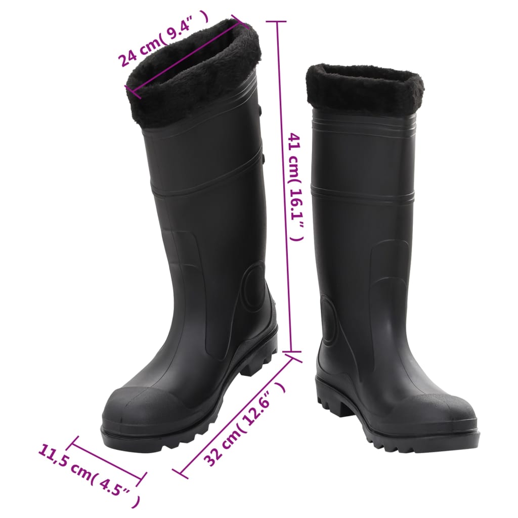 Gummistiefel mit Herausnehmbarem Innenfutter Schwarz Gr. 46 PVC Stilecasa