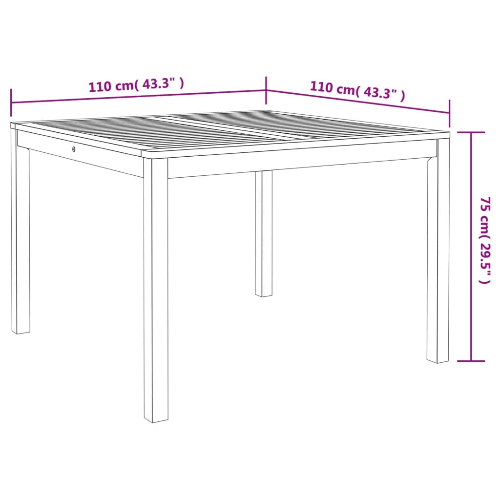 vidaXL Garten-Esstisch 110x110x75 cm Massivholz Akazie