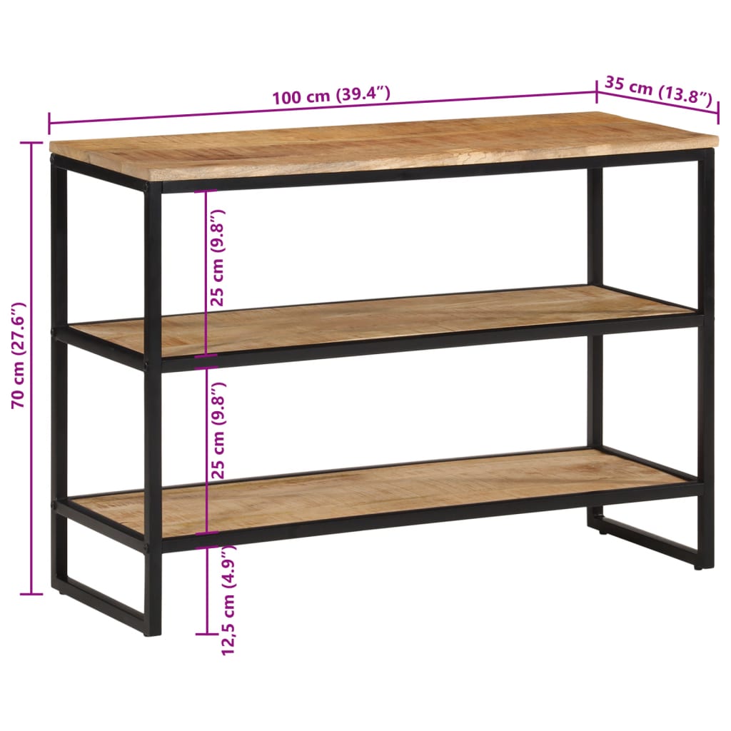 vidaXL Konsolentisch 100x35x70 cm Raues Massivholz Mango