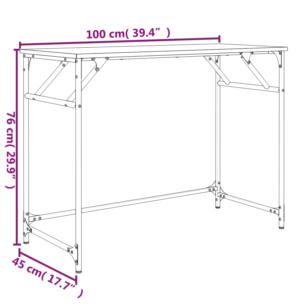 vidaXL Schreibtisch Grau Sonoma 100x45x76 cm Holzwerkstoff und Stahl