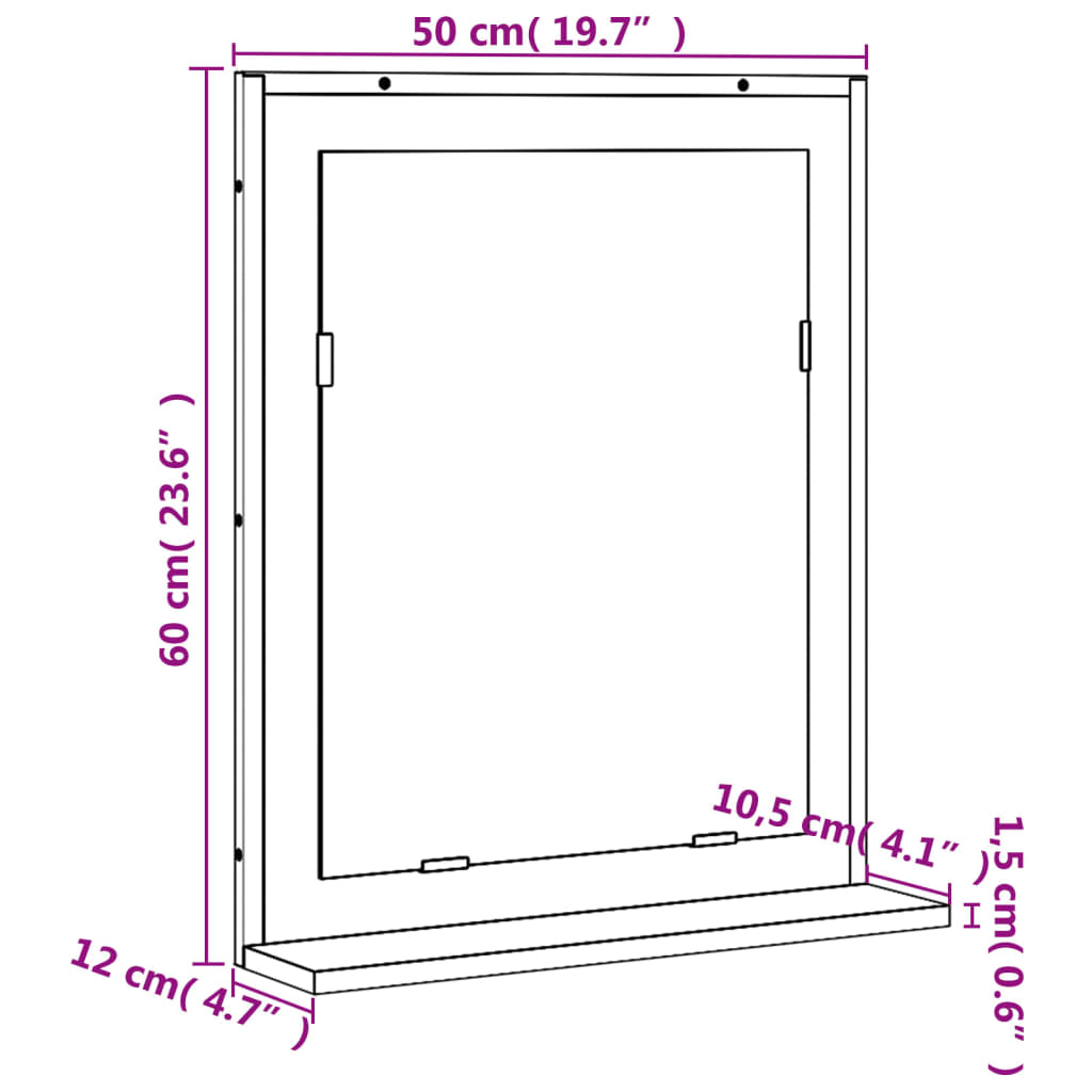 Badspiegel mit Ablage Schwarz 50x12x60 cm Holzwerkstoff Stilecasa