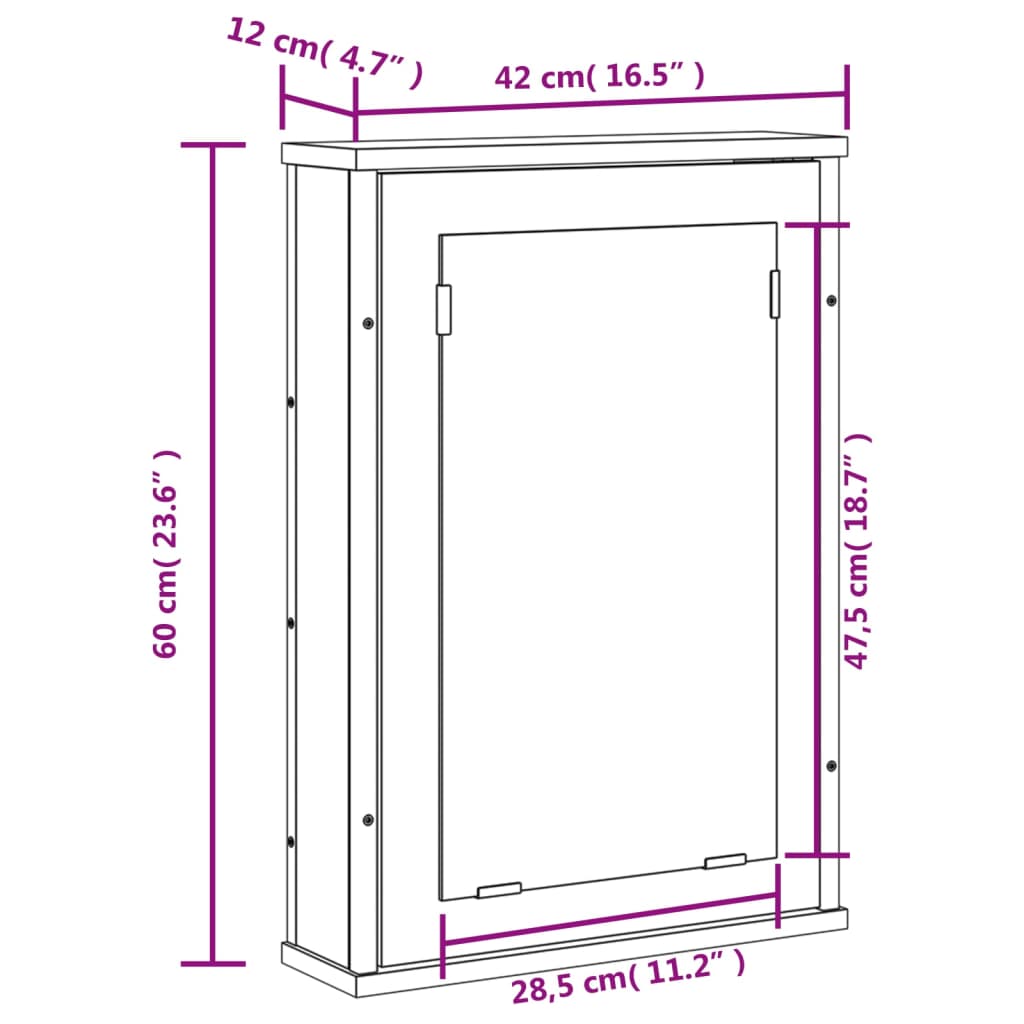 vidaXL Bad-Spiegelschrank Grau Sonoma 42x12x60 cm Holzwerkstoff