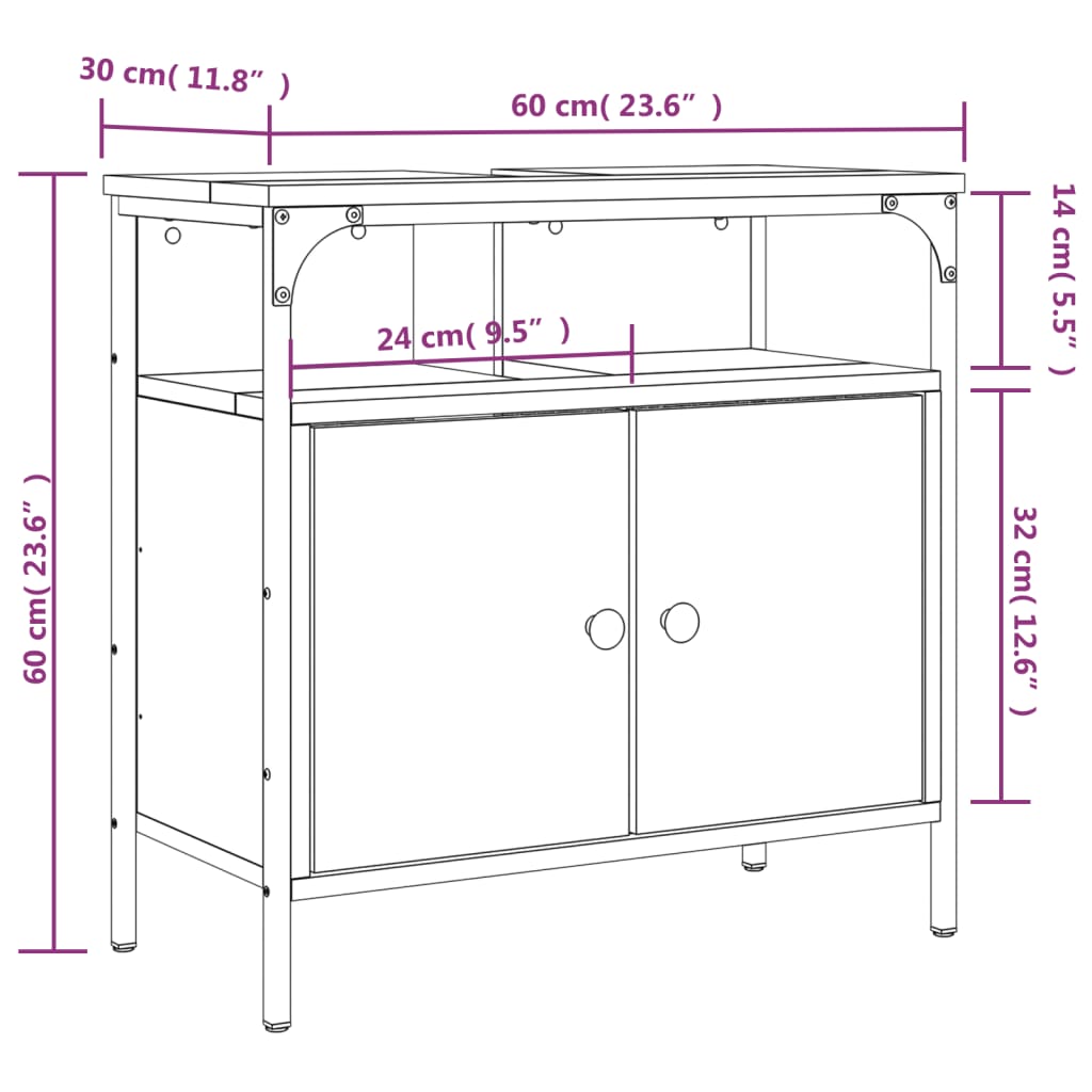 vidaXL Waschbeckenunterschrank Sonoma-Eiche 60x30x60 cm Holzwerkstoff