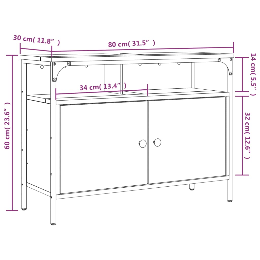 vidaXL Waschbeckenunterschrank Braun Eiche 80x30x60 cm Holzwerkstoff