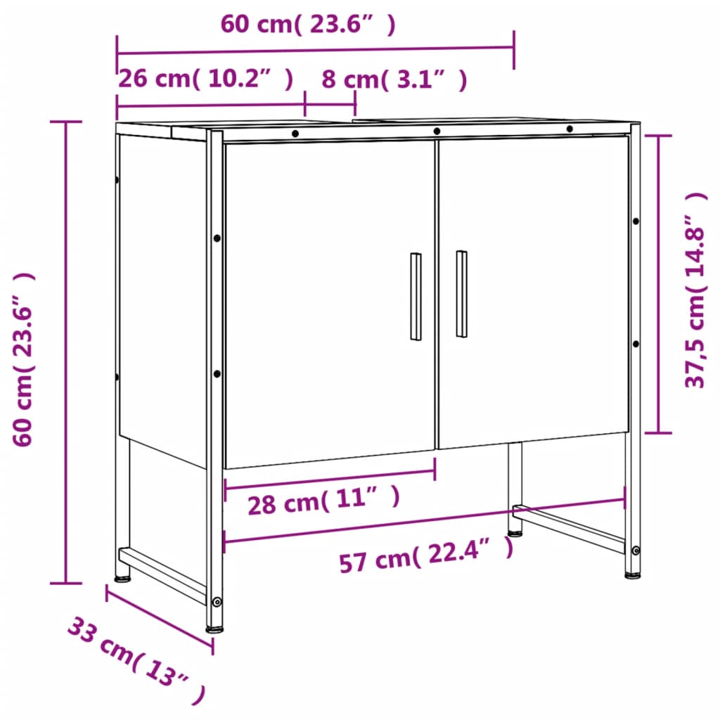 vidaXL Waschbeckenunterschrank Schwarz 60x33x60 cm Holzwerkstoff