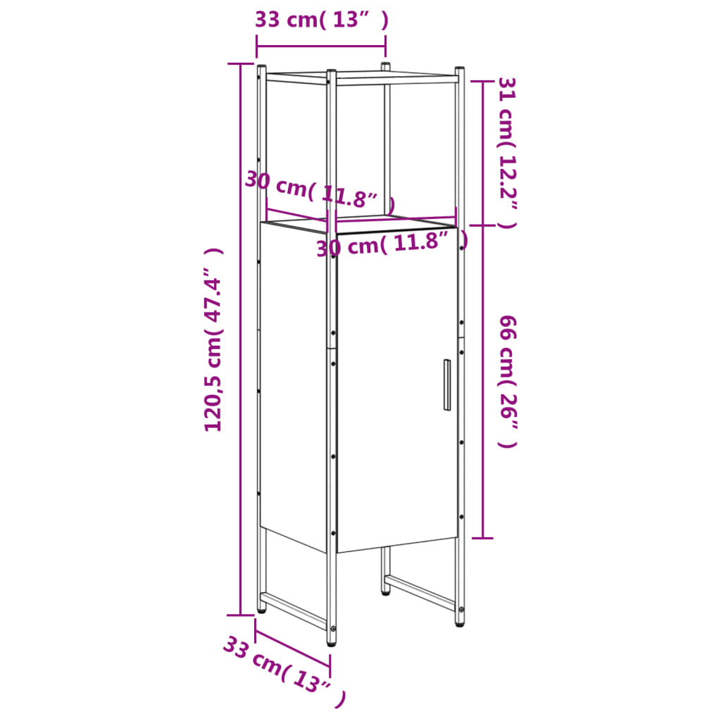 vidaXL Badschrank Schwarz 33x33x120,5 cm Holzwerkstoff