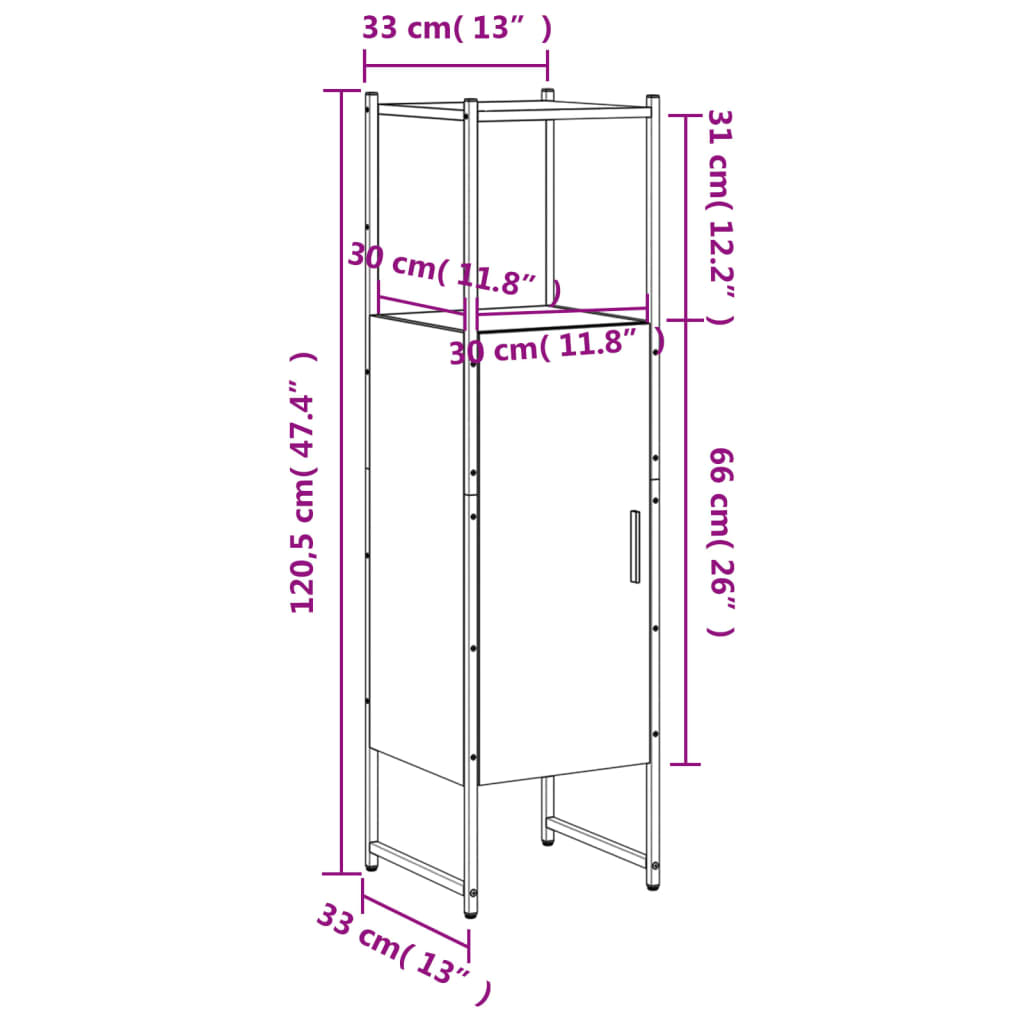 Badschrank Räuchereiche 33x33x120,5 cm Holzwerkstoff Stilecasa