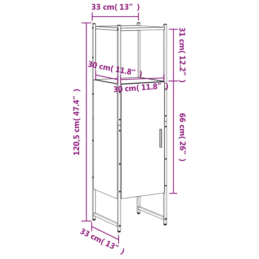 vidaXL Badschrank Grau Sonoma 33x33x120,5 cm Holzwerkstoff