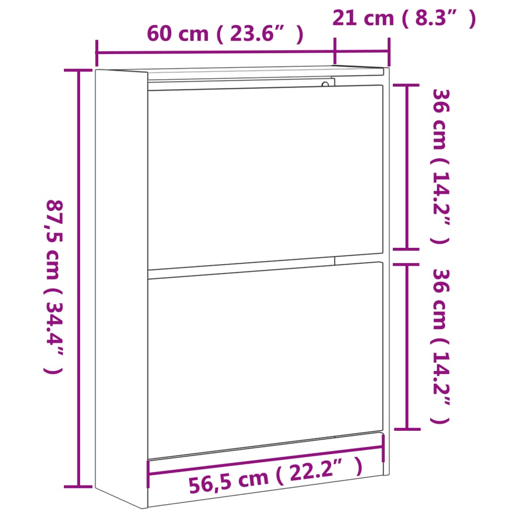 vidaXL Schuhschrank Schwarz 60x21x87,5 cm Holzwerkstoff