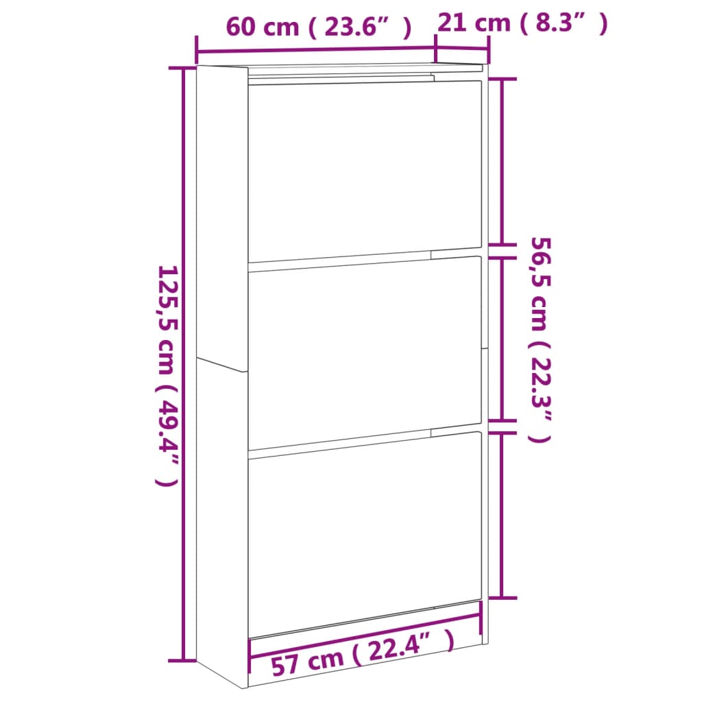 Schuhschrank Schwarz 60x21x125,5 cm Holzwerkstoff Stilecasa