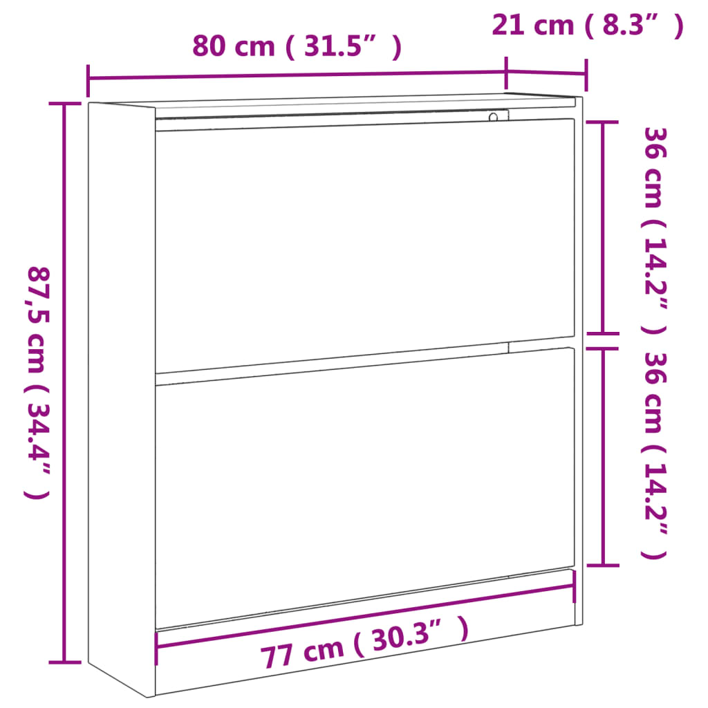 Schuhschrank Sonoma-Eiche 80x21x87,5 cm Holzwerkstoff Stilecasa