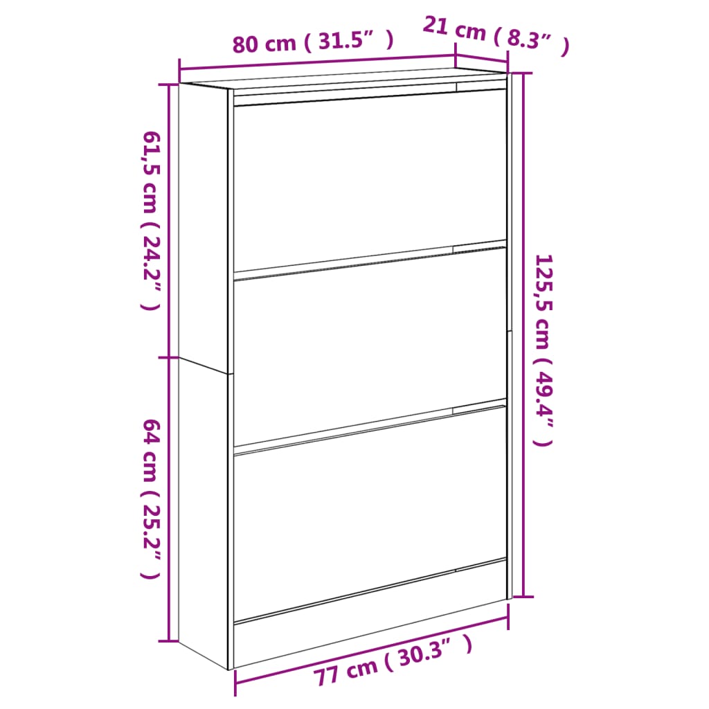 Schuhschrank Betongrau 80x21x125,5 cm Holzwerkstoff Stilecasa