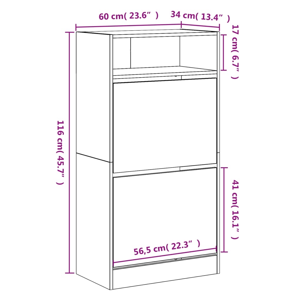 Schuhschrank Schwarz 60x34x116 cm Holzwerkstoff