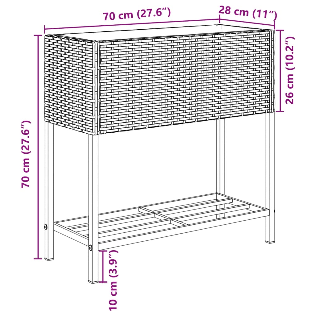 Pflanzkübel mit Ablage Braun Poly Rattan