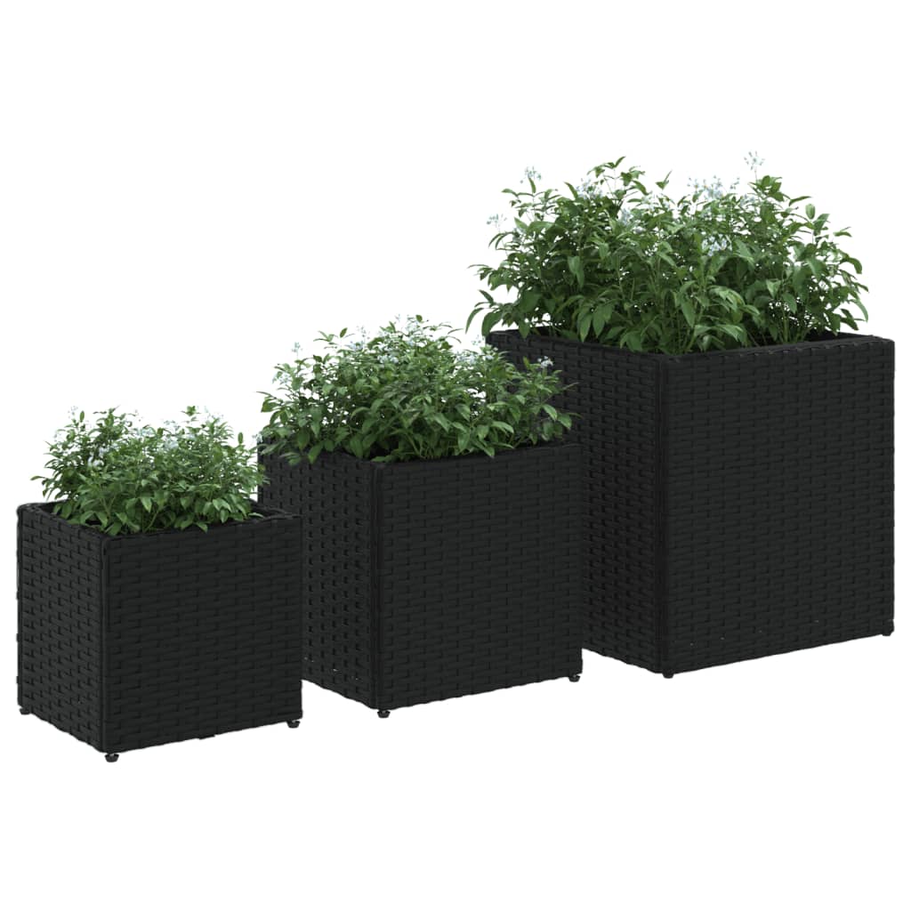 Pflanzkübel 3 Stk. Schwarz Poly Rattan