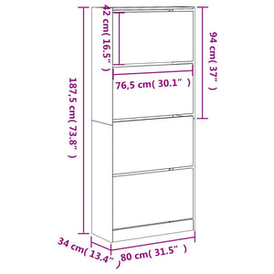 vidaXL Schuhschrank mit 4 Klappen Betongrau 80x34x187,5 cm