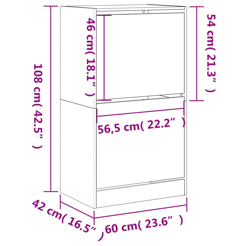 vidaXL Schuhschrank mit 2 Klappen Betongrau 60x42x108 cm