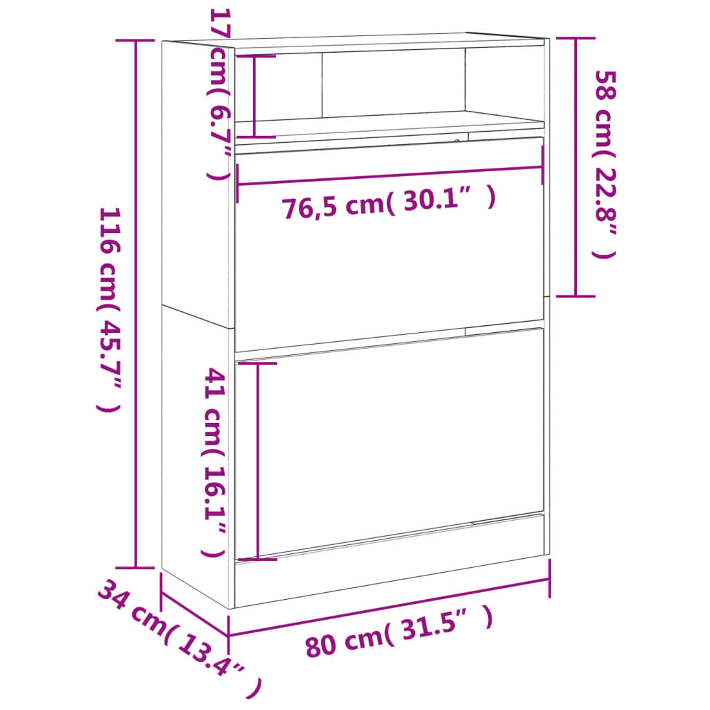 vidaXL Schuhschrank mit 2 Klappen Grau Sonoma 80x34x116 cm