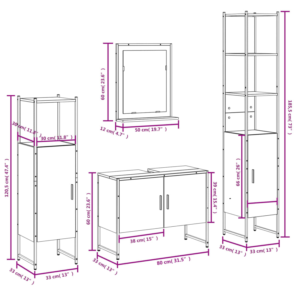 4-tlg. Badmöbel-Set Räuchereiche Holzwerkstoff Stilecasa