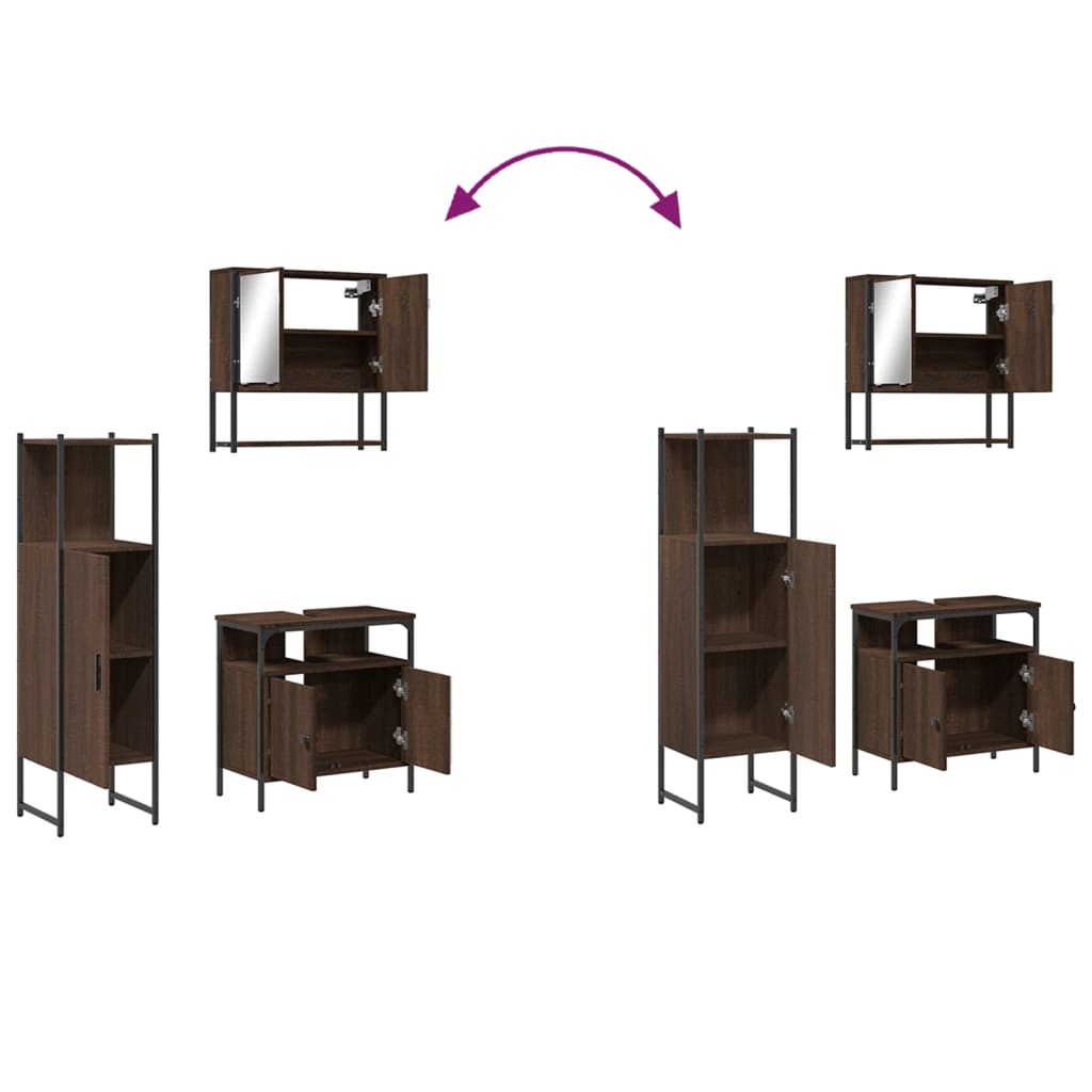 vidaXL 3-tlg. Badmöbel-Set Braun Eichen-Optik Holzwerkstoff