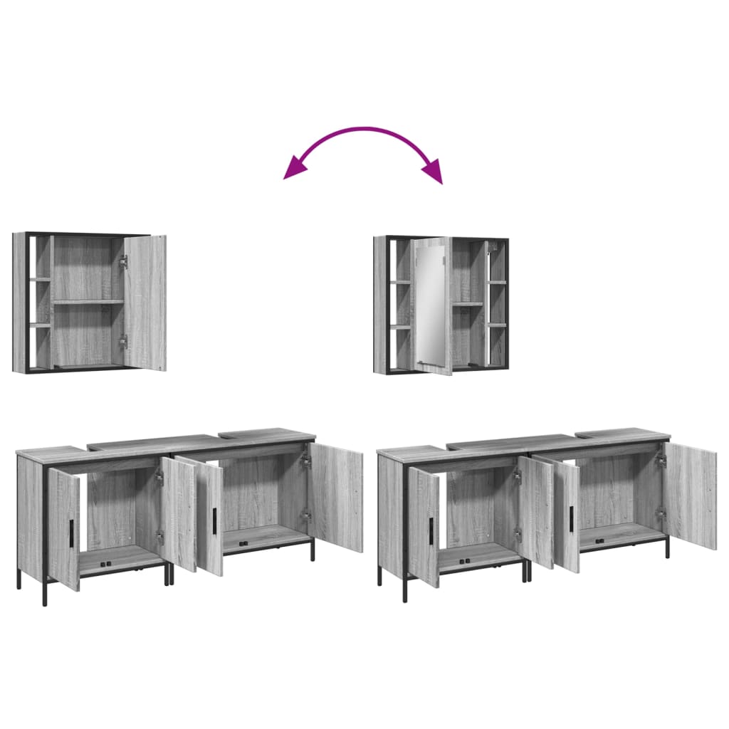 vidaXL 3-tlg. Badmöbel-Set Grau Sonoma Holzwerkstoff