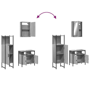 vidaXL 3-tlg. Badmöbel-Set Grau Sonoma Holzwerkstoff
