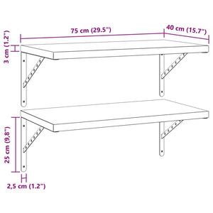 vidaXL Wandregale 2 Stk. 75x40 cm Schwarz Edelstahl