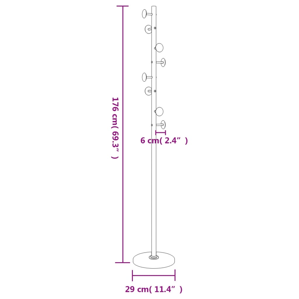 vidaXL Garderobenständer Schwarz 176 cm Pulverbeschichtetes Eisen