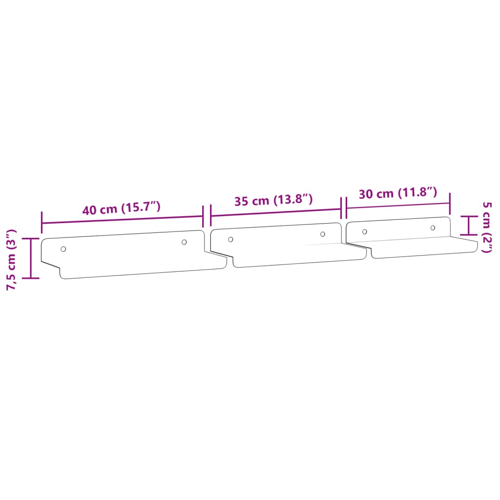 vidaXL Wandregale 3 Stk. Silbern Edelstahl