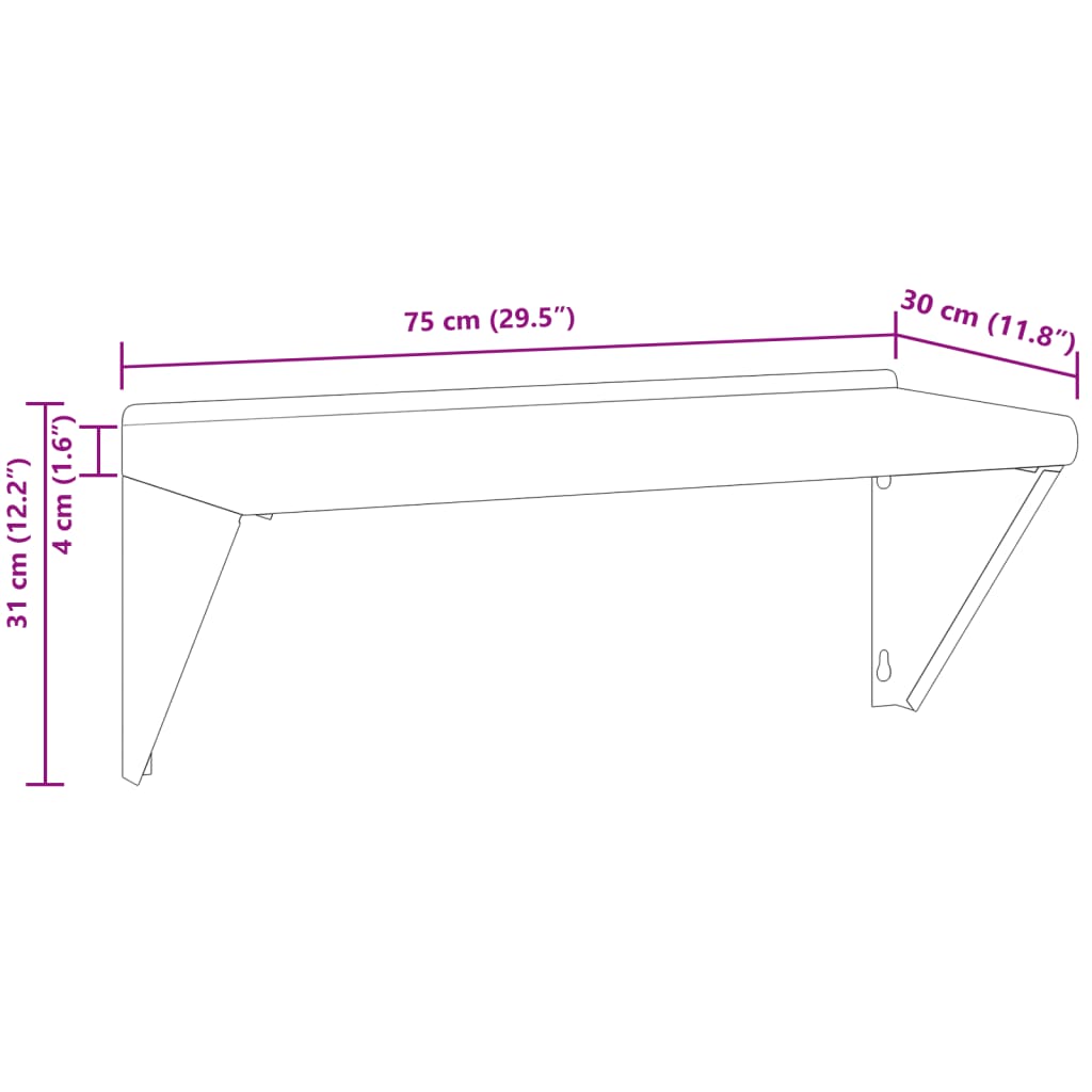 vidaXL Wandregal 75x30x31 cm Silbern Edelstahl