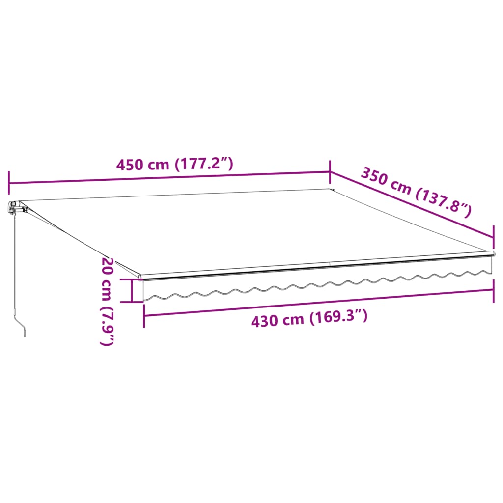 vidaXL Markise Manuell mit LED Weinrot 450x350 cm